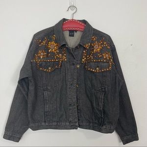 Carol Little Sport Petites Rhinestone Denim Jacket | Black | Size 12